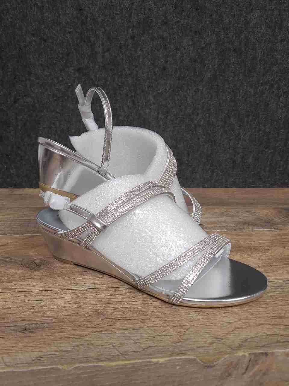 Marabella Adele Silver Rhinestone Strappy Wedge Sandals Women's Size 7W