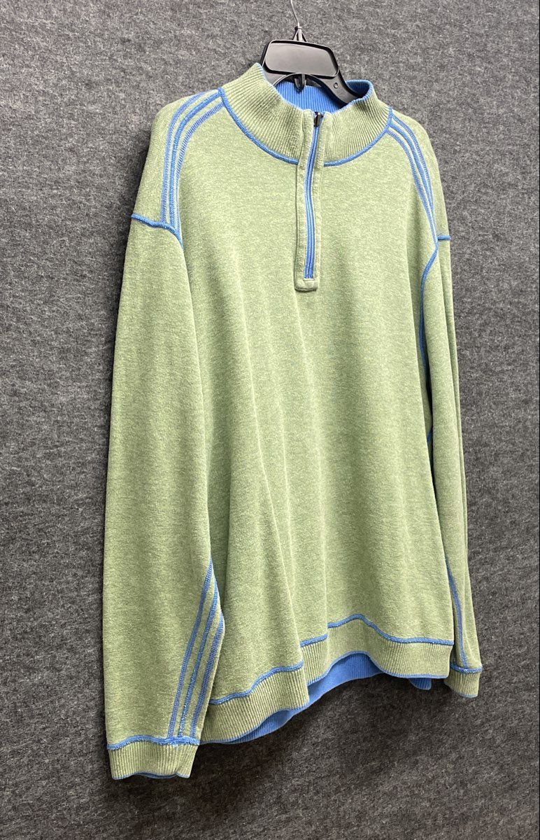 Tommy Bahama Green Blue Contrast Stitch 1/4 Zip Pullover Sweater Men's Size L