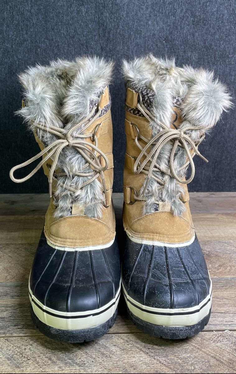 Revelstoke Tan Black Waterproof Suede Faux Fur Winter Pac Boots Men's Size 12