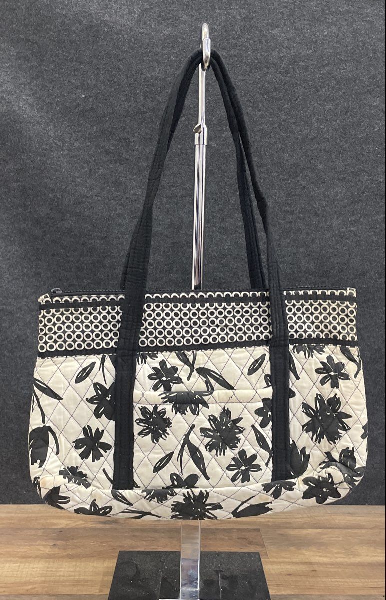 Unbranded Black White Quilted Floral Geometric Tote Bag Large