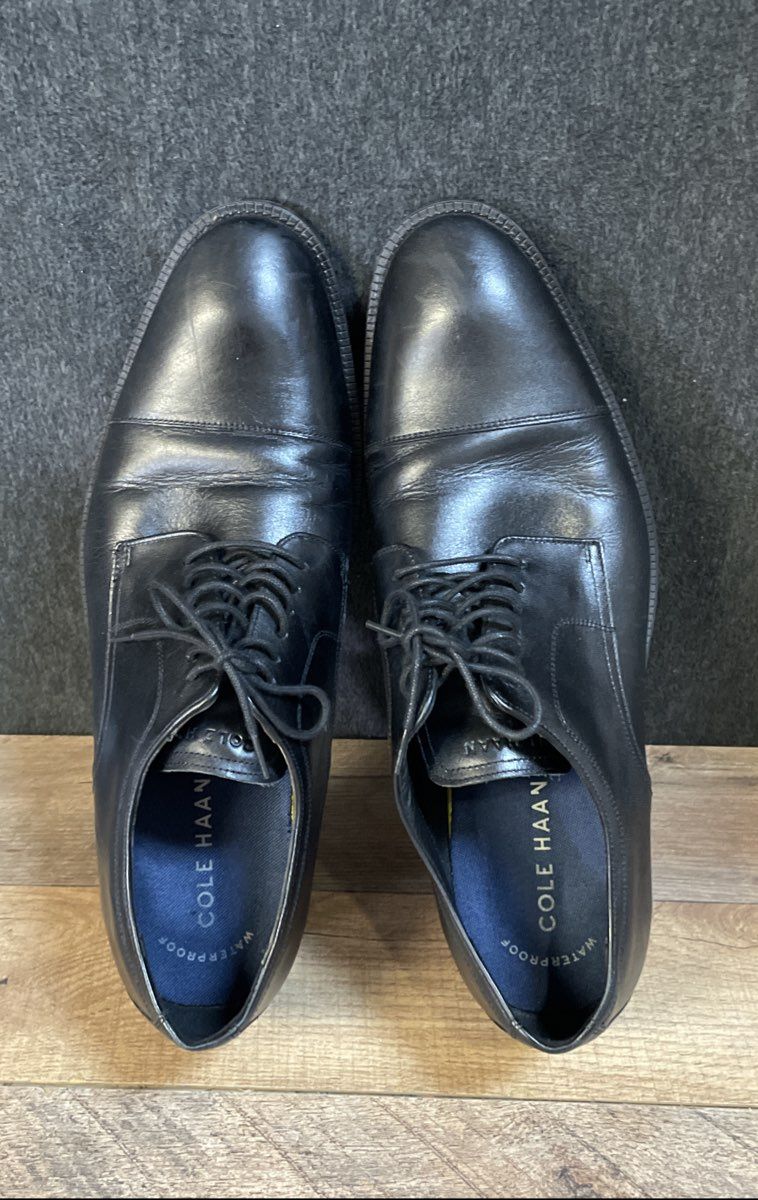 Cole Haan Grand 360 Waterproof Black Leather Cap Toe Derby Dress Shoes Size 12M