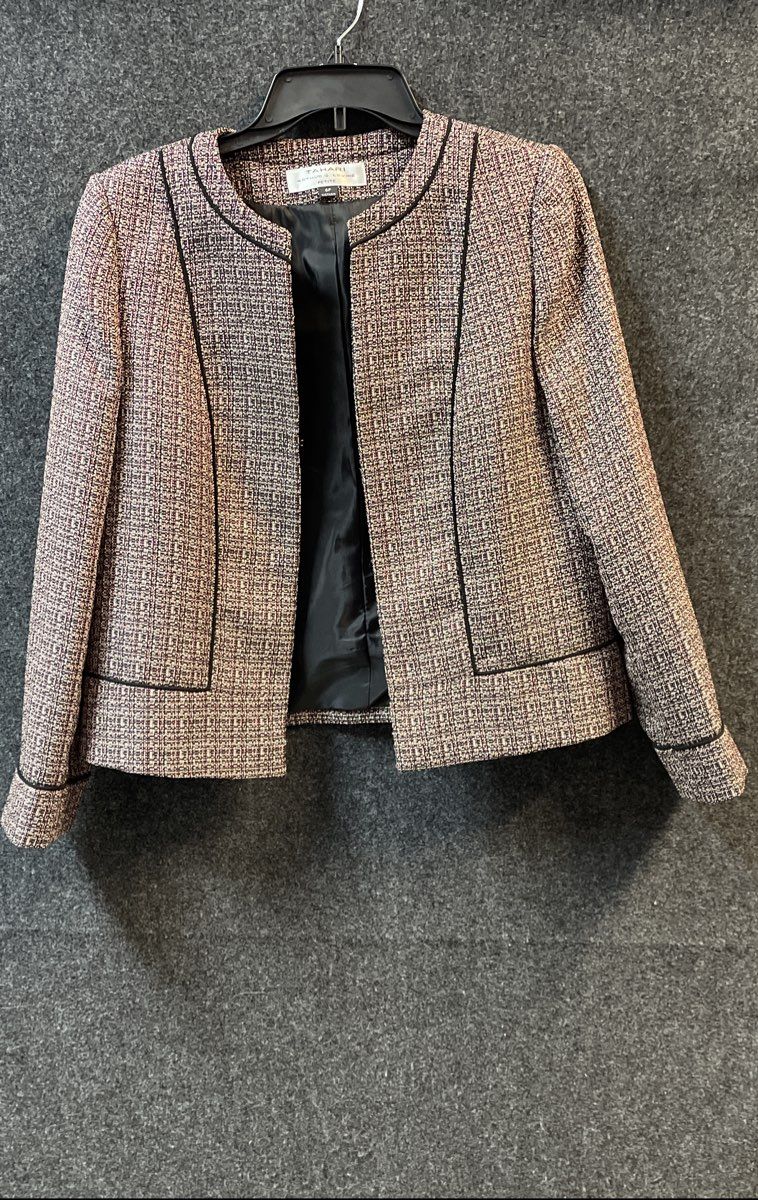 Tahari Arthur S. Levine Women's Petite Tweed Open Front Cropped Jacket Sz 6P