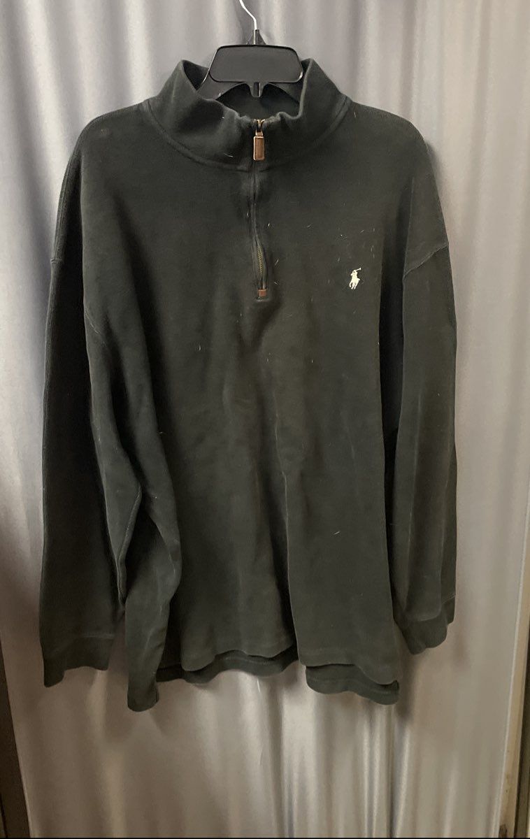 Polo Ralph Lauren Men's Black 1/4 Zip Pullover Mock Neck Pony Logo Sz 2XL Tall