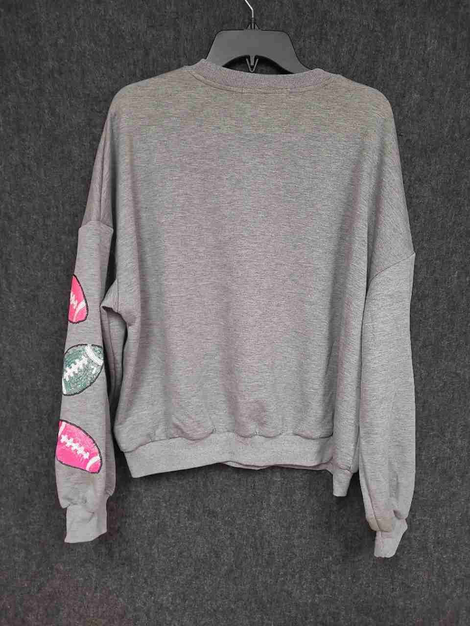 Simply Southern Women's Gray Sequin Classy Until The Game Starts Sweatshirt XL