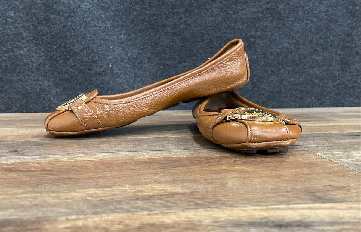 Michael Kors Fulton Brown Pebbled Leather MK Logo Ballet Flat Size 6.5