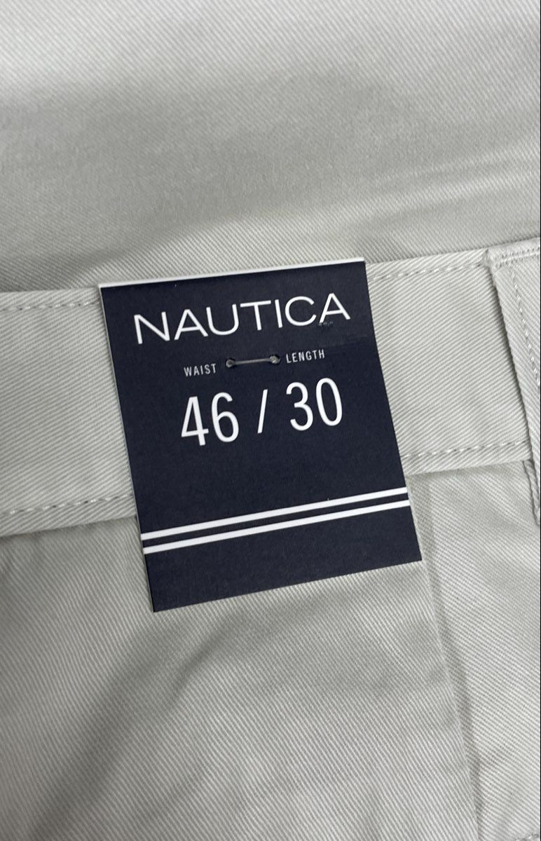 Nautica Men's Anchor Dress Pants True Stone Beige Chino Flat Front Sz 46x30 NWT