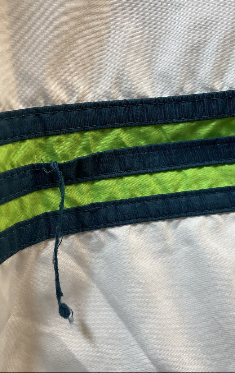 Vintage 90s Adidas Men's White Blue Lime Green Full Zip Windbreaker Jacket Sz L