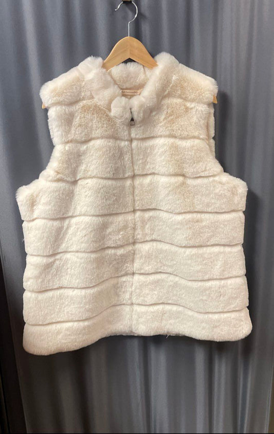 Soft Surroundings Women's White Tiered Faux Rabbit Fur Full Zip Vest Sz XL