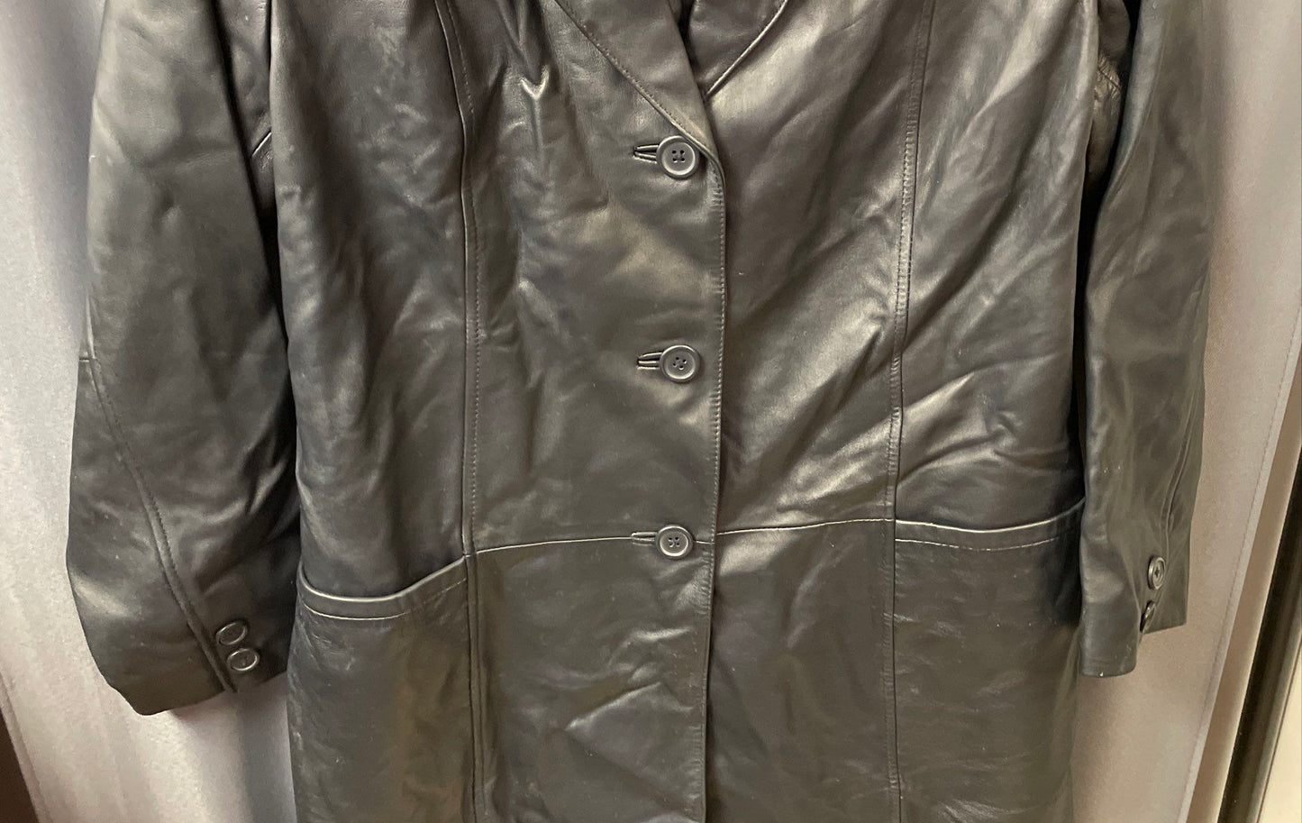 Preston & York Women's Black Genuine Lambskin Leather Car Coat Jacket Sz PM