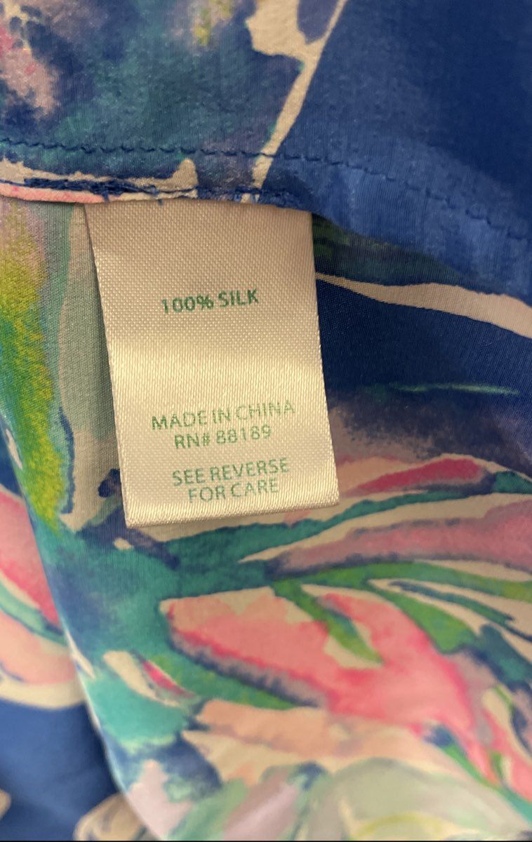 Lilly Pulitzer Women's Dusk 100% Silk Racerback Cami Tank Top Blue Floral Sz L