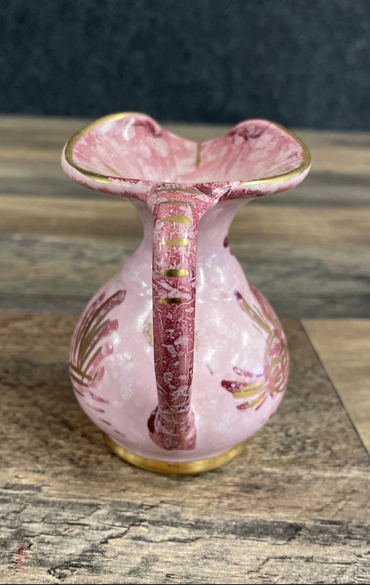 Vintage Rose Capri Hand Painted Mini Pitcher Ewer Made in Holland Pink Gold Gilt