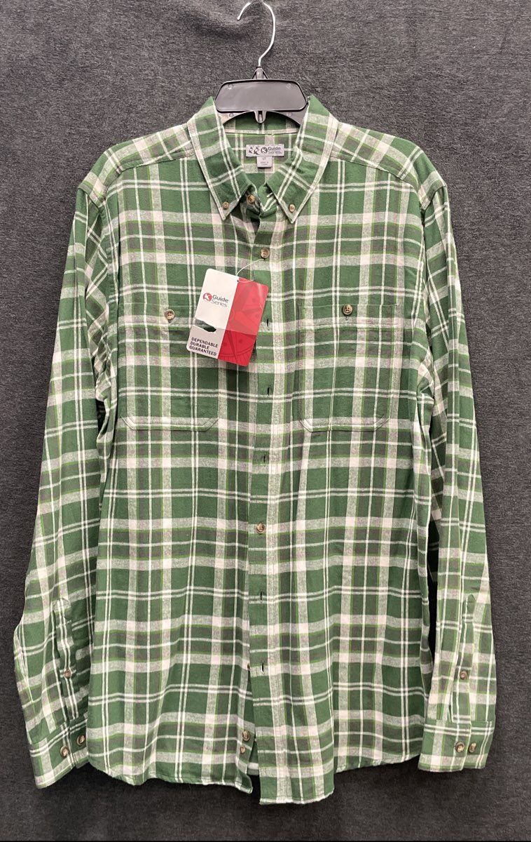 Cabela's Men's Guide Series Green Plaid Cotton Flannel Button Down Shirt LT NWT