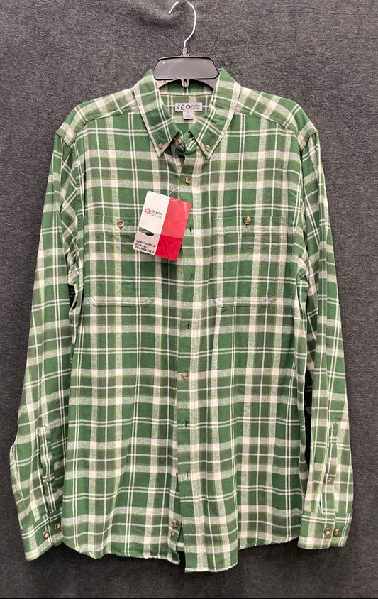 Cabela's Men's Guide Series Green Plaid Cotton Flannel Button Down Shirt LT NWT