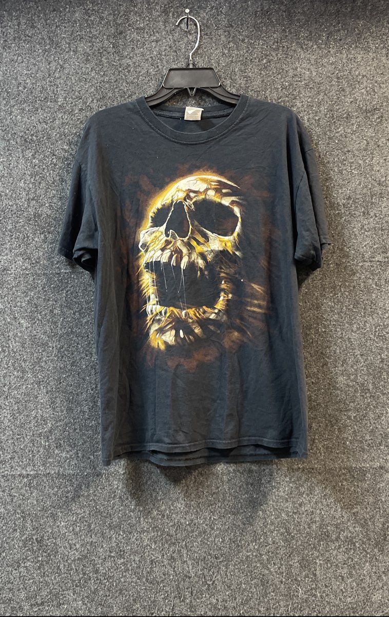 Fruit of the Loom Flaming Screaming Skull Graphic T-Shirt Double Stitch Sz L