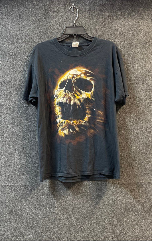 Fruit of the Loom Flaming Screaming Skull Graphic T-Shirt Double Stitch Sz L