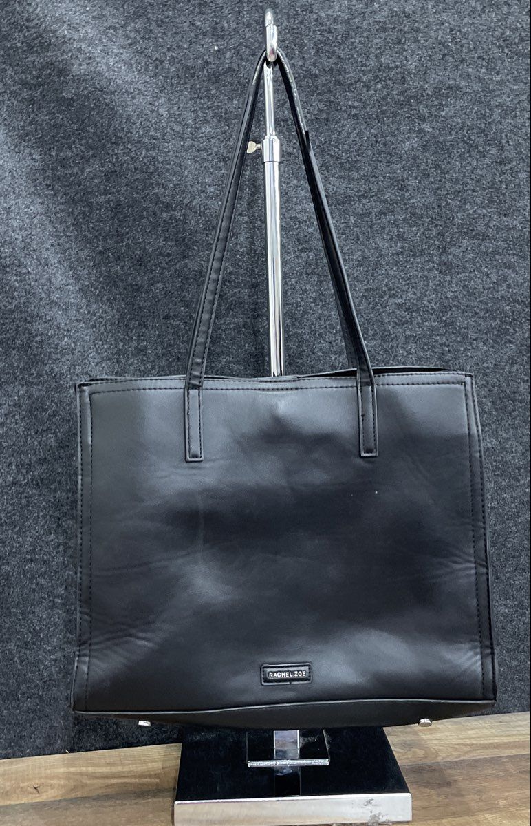 Rachel Zoe Black Leather Large Tote Bag Handbag Silver Hardware