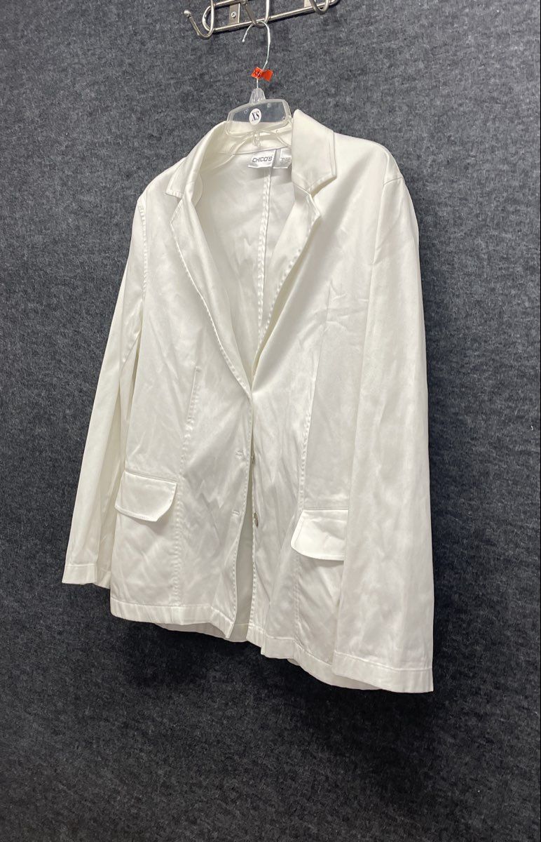 Chico's Women's White Cotton Stretch Single Breasted Blazer Jacket Size 1