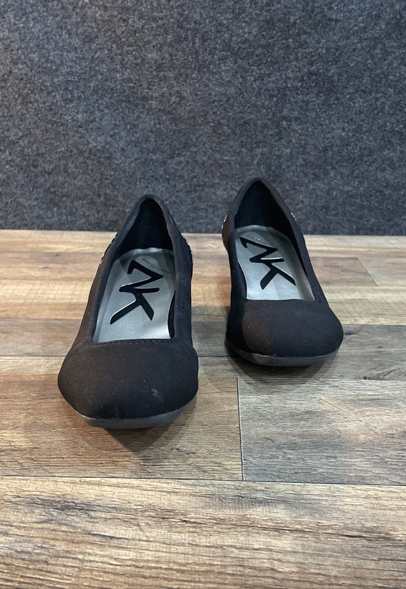 Anne Klein Sport Black Fabric Square Toe Low Wedge Heels Women's Size 8M