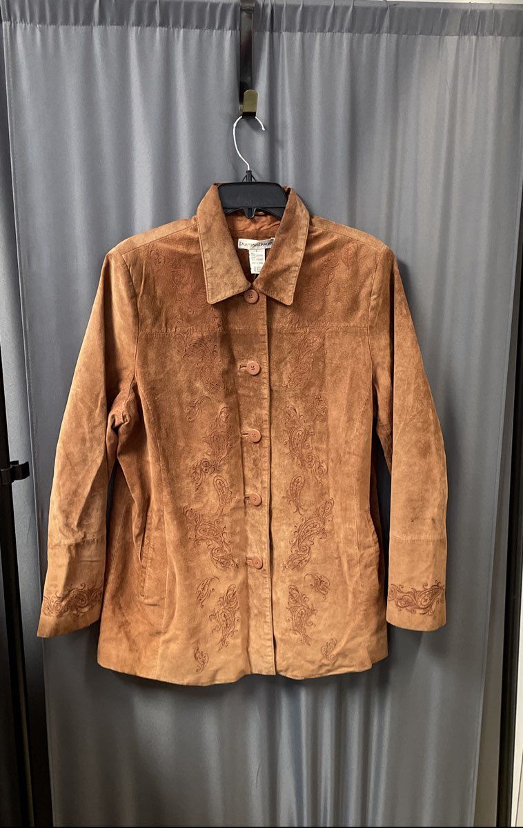 Draper's & Damon's Women's Brown Leather Paisley Embroidered Jacket Sz L