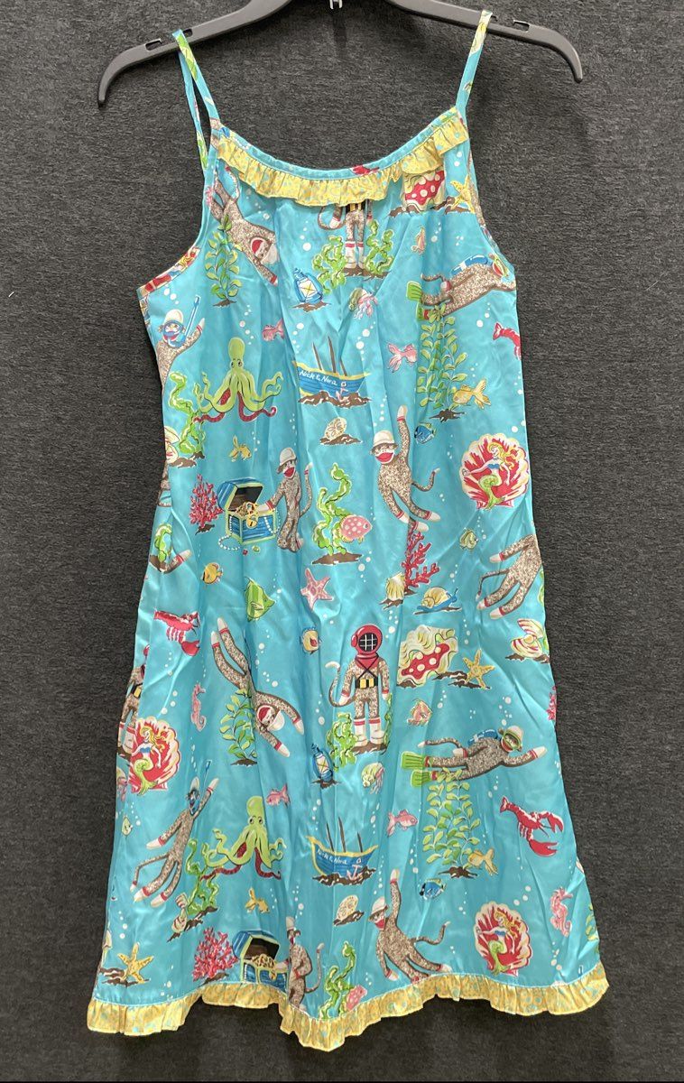 Nick & Nora Girls Blue Sock Monkey Underwater Scuba Sleep Gown Mermaid Sz XL 16