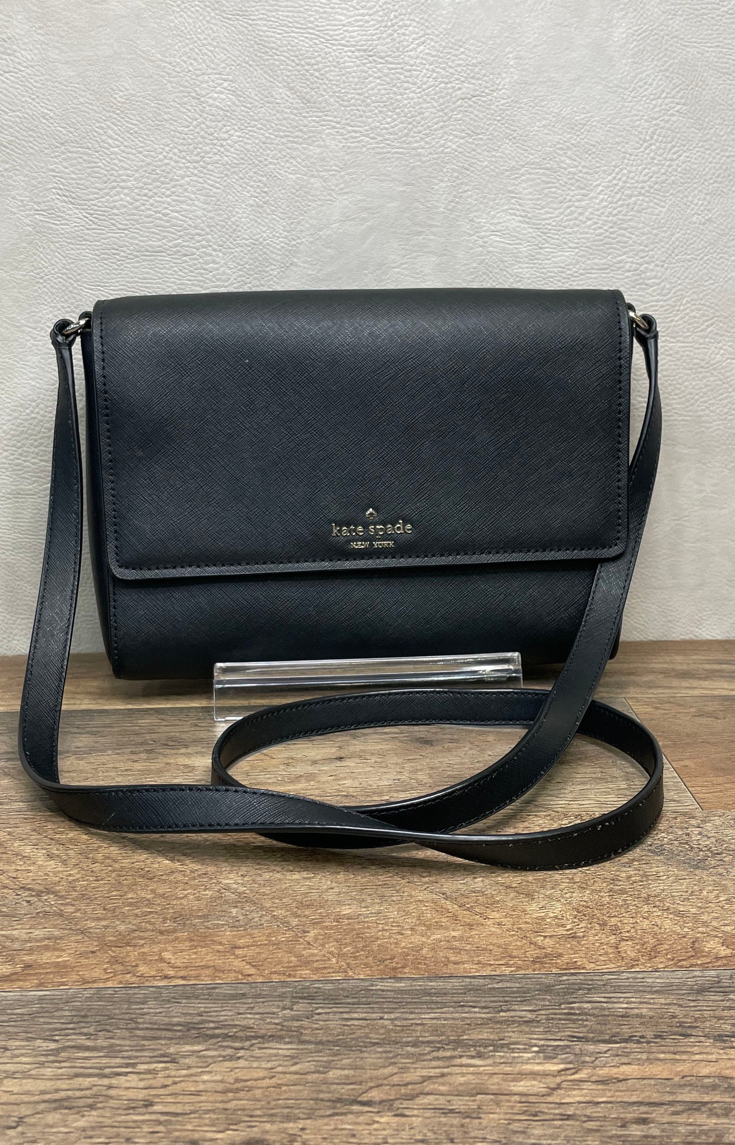 Kate Spade Black Saffiano Leather Crossbody Bag Gold Logo Hardware