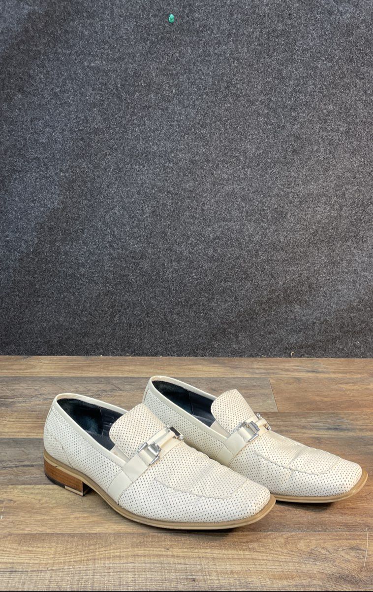 Giorgio Brutini Men's Cream Perforated Bit Loafers Square Toe Slip-On Size 10