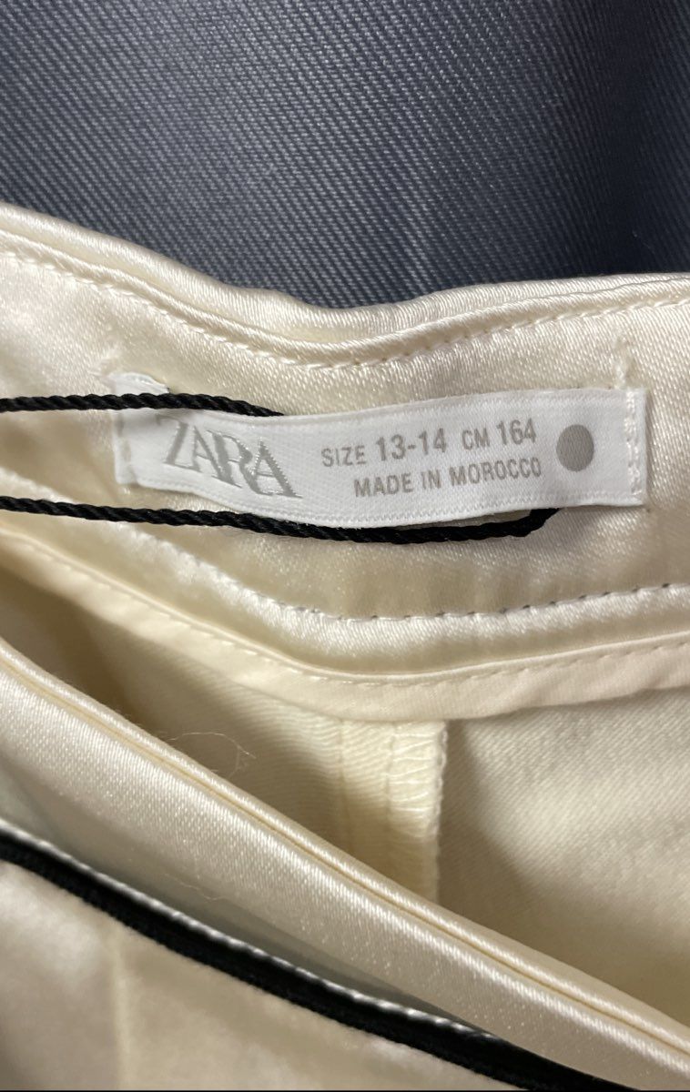 Zara Girls Cream Satin Pleated Balloon Pants Flower Rosette Sz 13-14 NWT