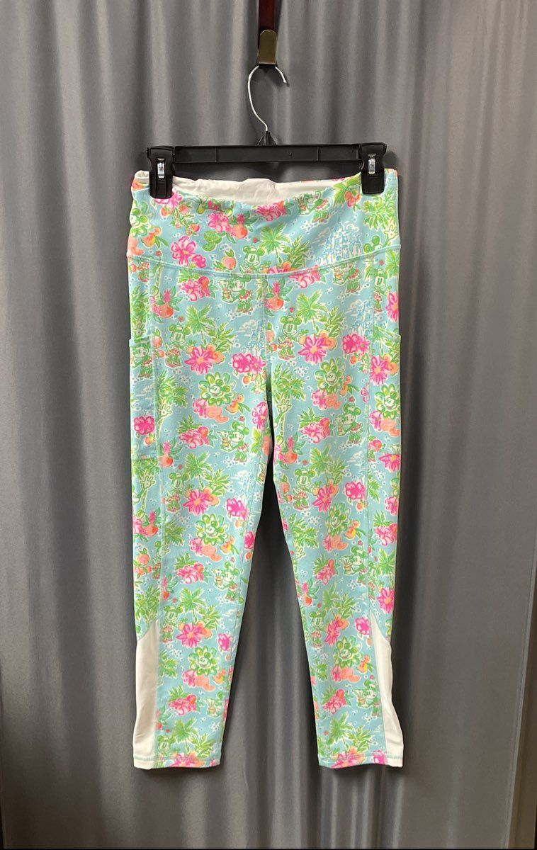 Lilly Pulitzer Women's Leggings Blue Tropical Mickey Floral Sz M