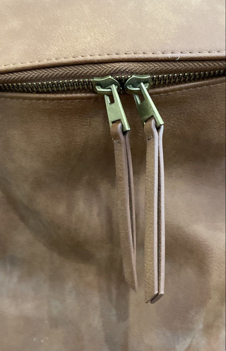 Unbranded Tan Faux Leather Minimalist Flap Backpack Bag Large Gold Hardware