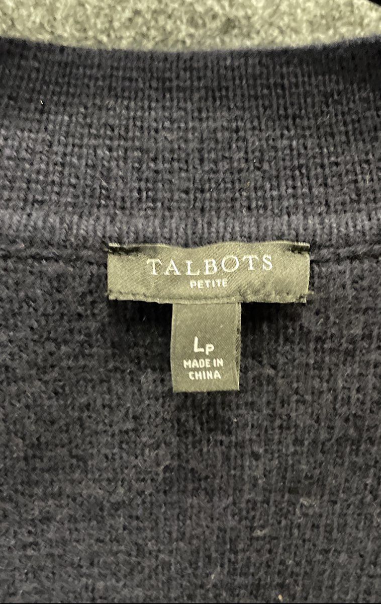 Talbots Women's Dark Blue Notched Lapel Open Front Cardigan Sweater Petite Sz LP