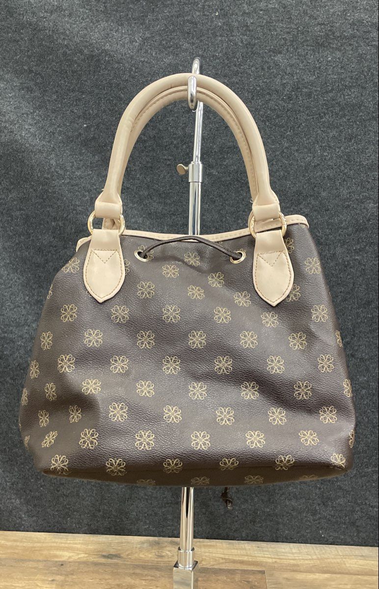 Avon Brown Monogram Signature Collection Drawstring Tote Bag Gold Hardware