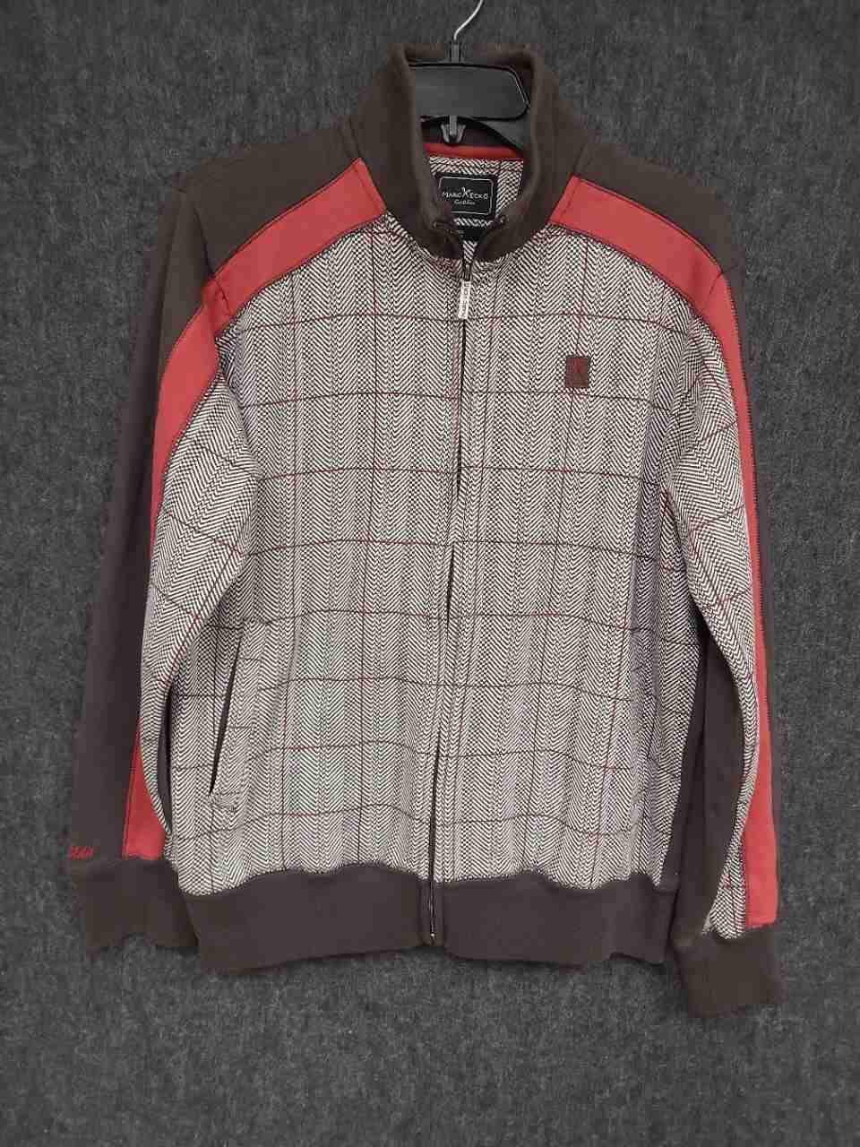 Marc Ecko Cut & Sew Men's Brown Herringbone Check Full Zip Track Jacket Sz S