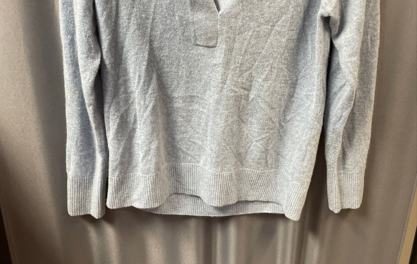 Quince Women's Mongolian Cashmere Polo Sweater Blue V-Neck Long Sleeve Sz S