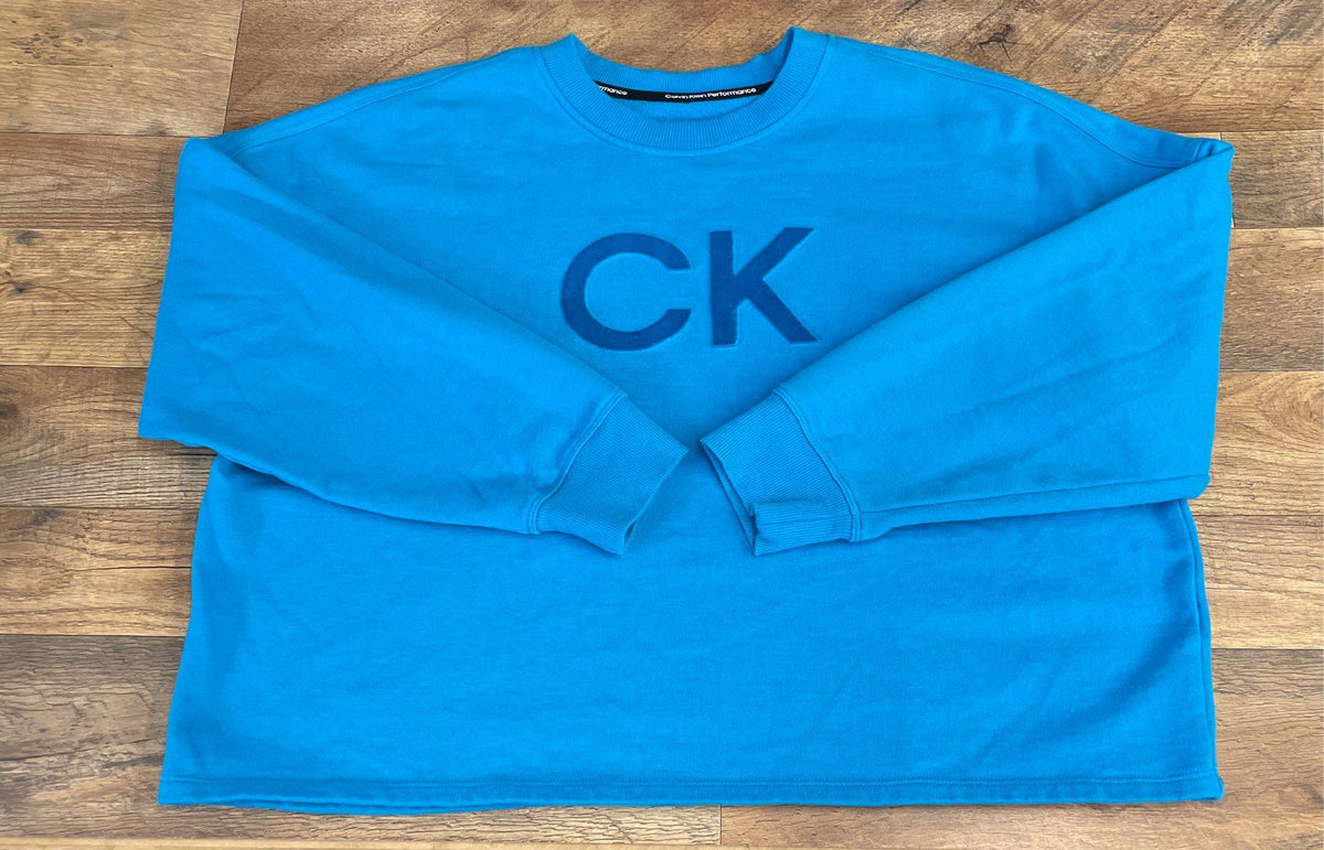 Calvin Klein Performance Women's Blue Cropped Pullover Textured Logo Sweatshirt