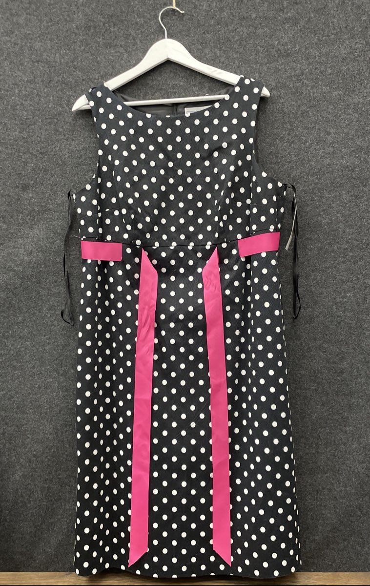 Jessica Howard Women's Black Polka Dot Sheath Dress Pink Ribbon NWT Sz 16W