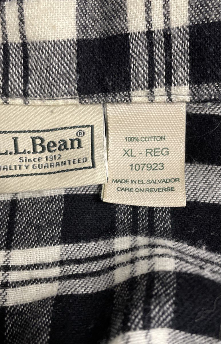 L.L.Bean Men's Black White Plaid Flannel Pajama Top Sleep Shirt Cotton Sz XL
