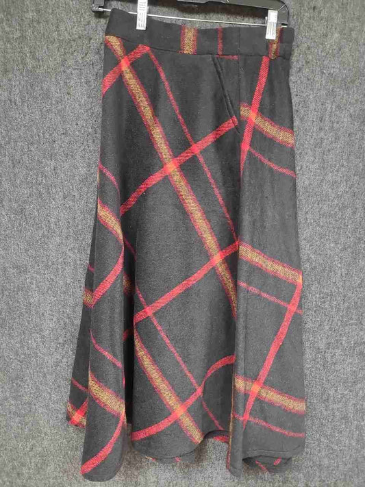 Tanming Women's Black Red Plaid Wool Blend A-Line Midi Skirt NWT Sz M