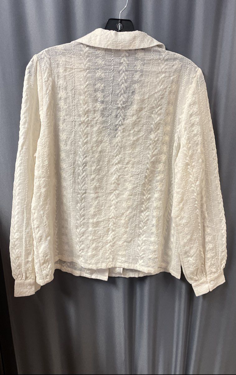 Rihoas Women's Cream Floral Eyelet Lace Embroidered Button Front Blouse Sz M
