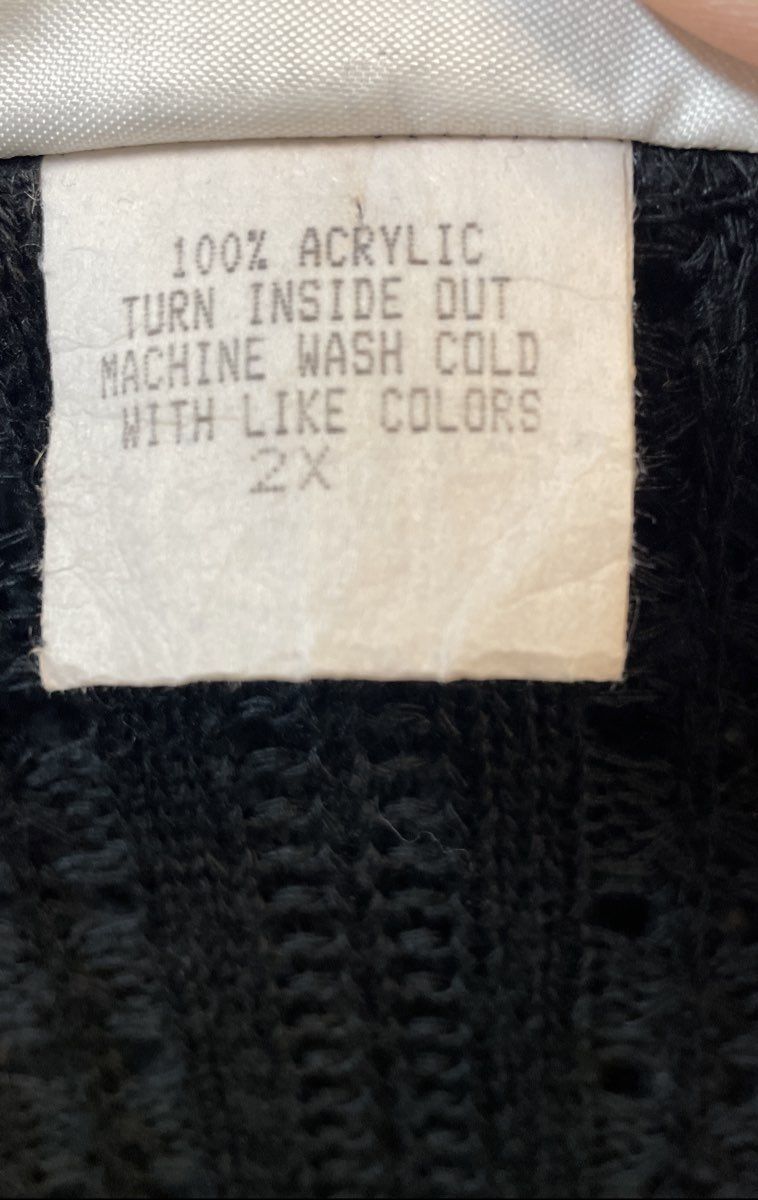 Earth Song Women's Black Pointelle Crochet Cardigan Vintage 90s Sz 2X