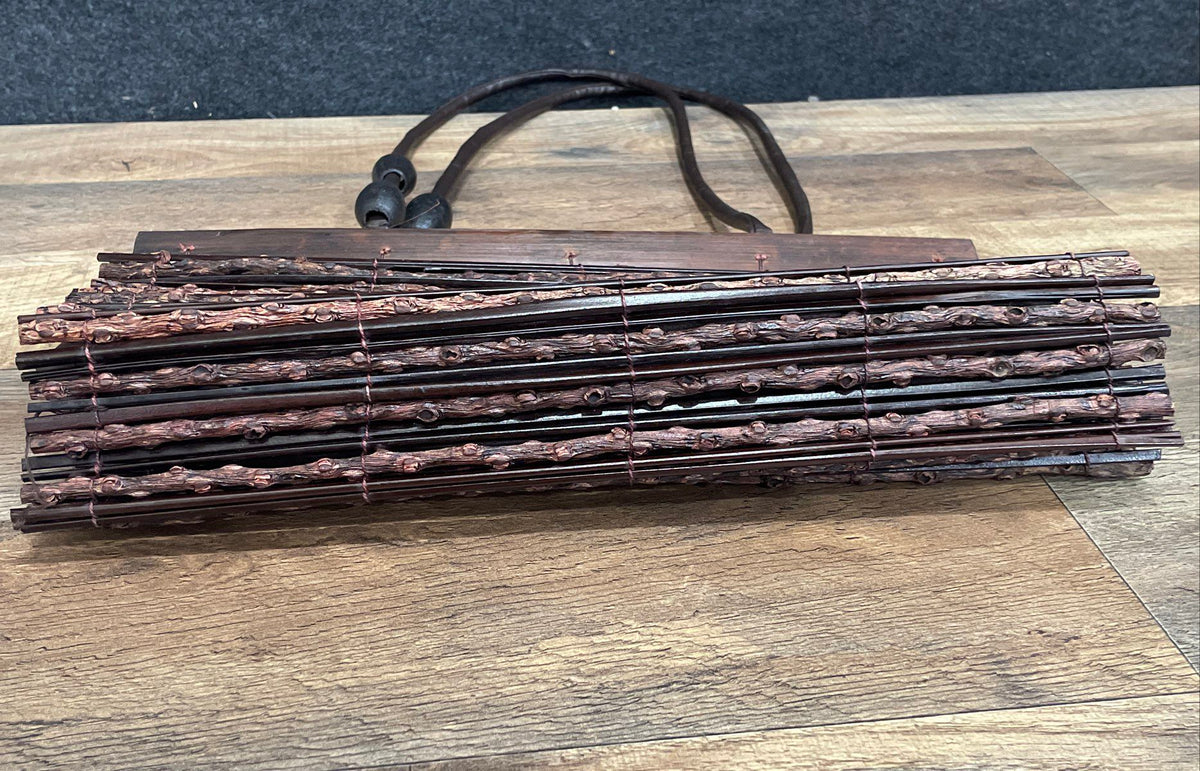 Vintage Brown Wood Slat Twig Boho Shoulder Bag Wooden Bead Accents Handbag