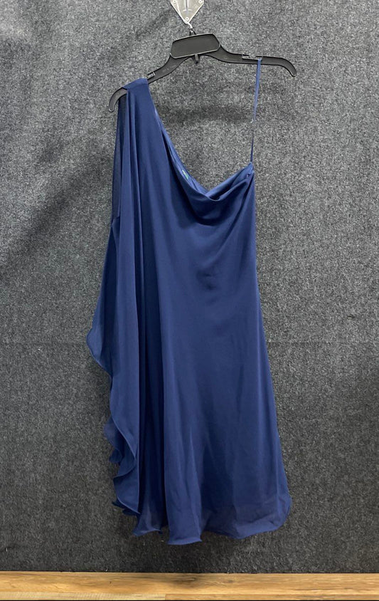 Lauren Ralph Lauren Women's Navy Blue One Shoulder Ruffle Cocktail Dress Sz 12