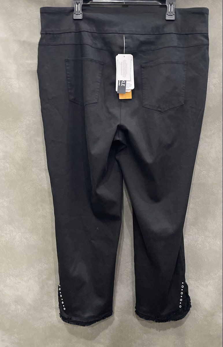 Ruby Rd. Woman Black Monochrome Moment Studded Fringe Pull-On Pants NWT Sz 18