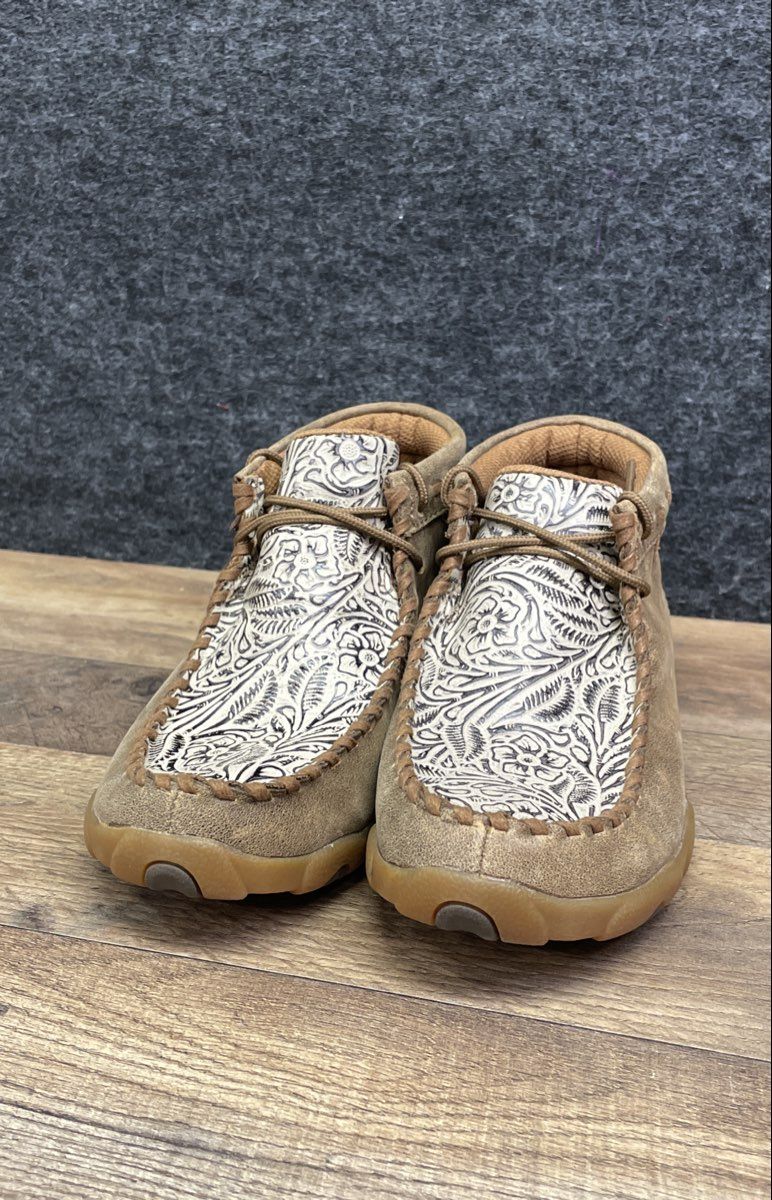 Twisted X WDM0080 Tooled Floral Tan Leather Driving Moc Chukka Women's Size 5.5