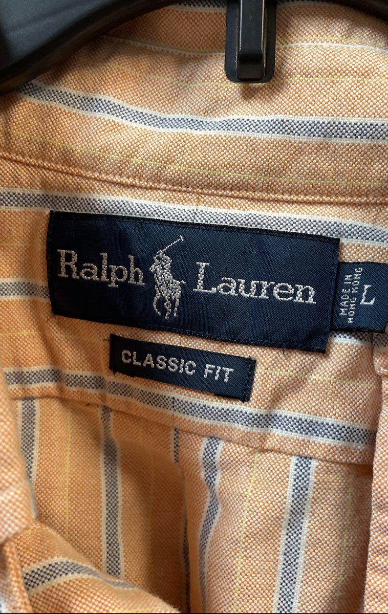 Ralph Lauren Men's Orange Blue Stripe Classic Fit Button Down Shirt Sz L