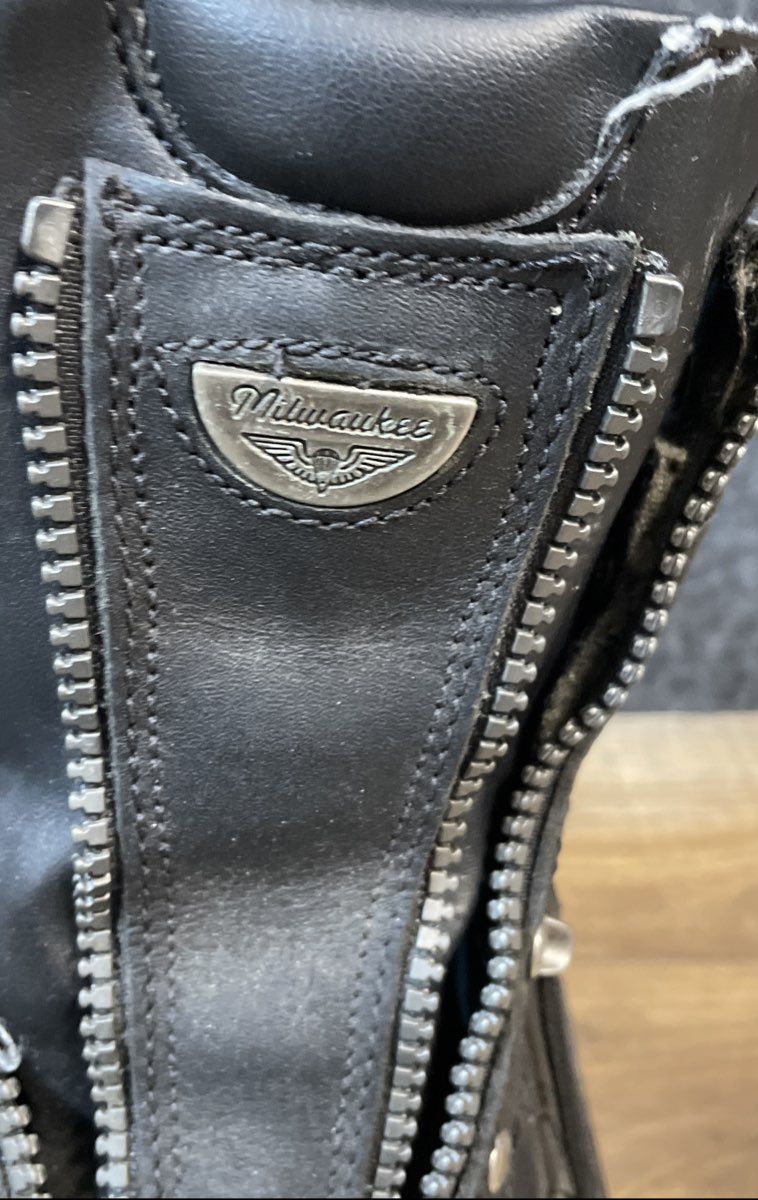 Milwaukee MB440 Black Leather Front Zip Motorcycle Boots Men's Size 10D