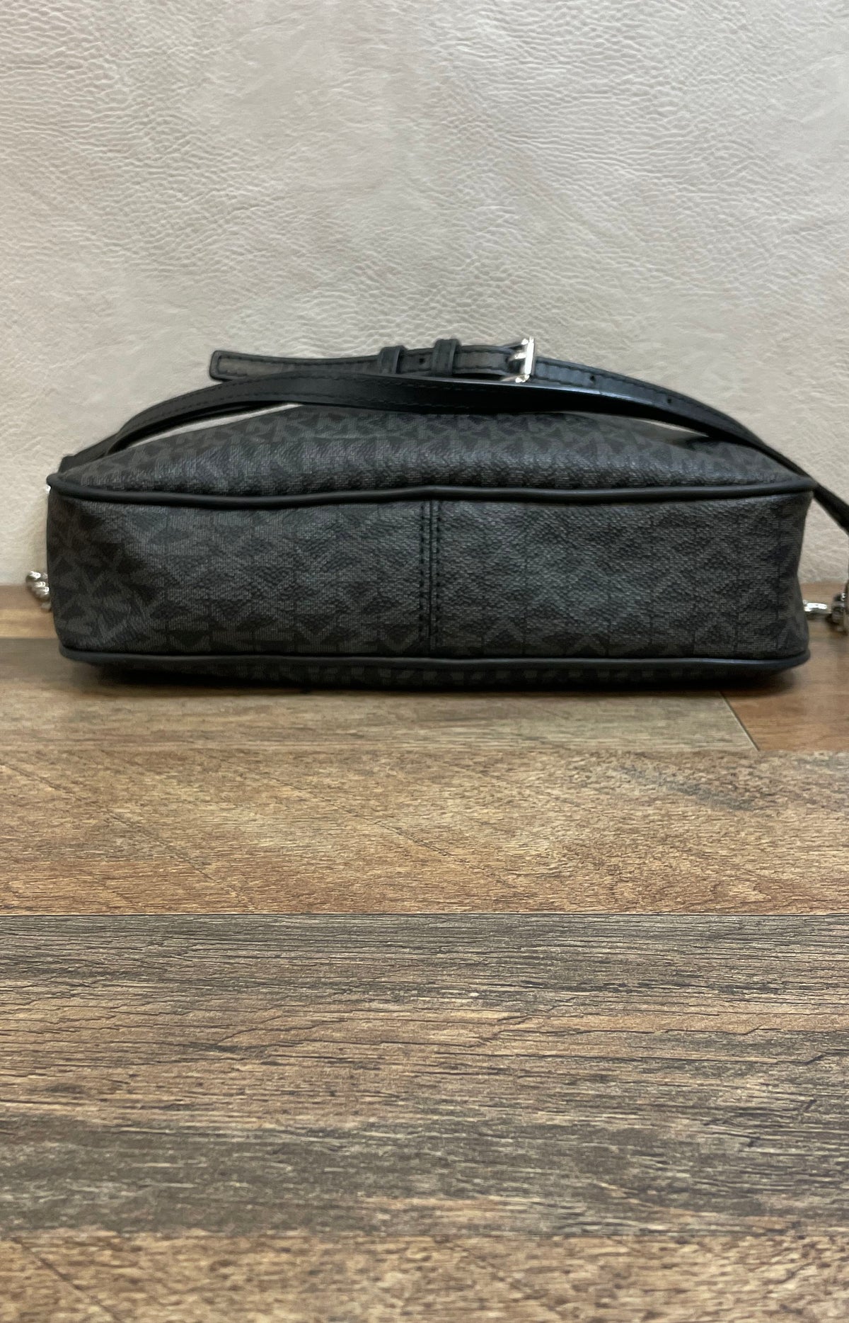 Michael Kors Black Monogram Coated Canvas Crossbody Camera Bag Silver Hardware