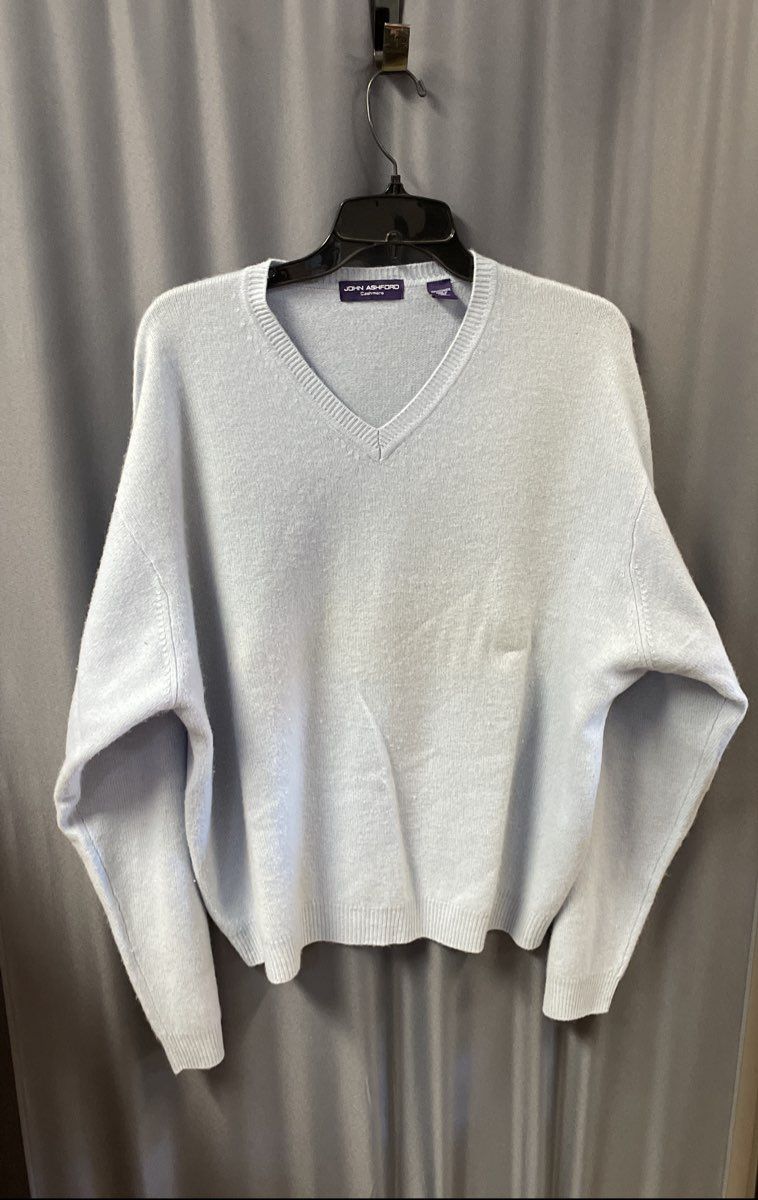 John Ashford Men's Light Blue 100% Cashmere V-Neck Sweater Size XL