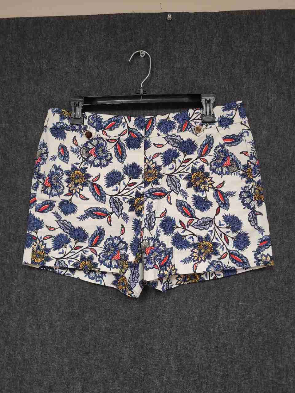 Loft Women's White Blue Botanical Floral Print Rivera Chino Shorts Sz 6