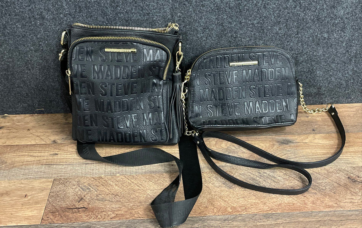 Steve Madden Black Embossed Logo Crossbody Handbag Purse Lot of 2