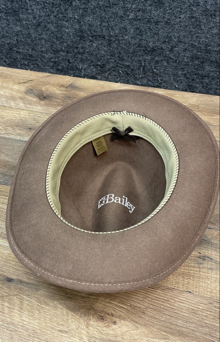 Bailey Brown Felt Fedora Safari Hat Wood Band USA Made Sz Small